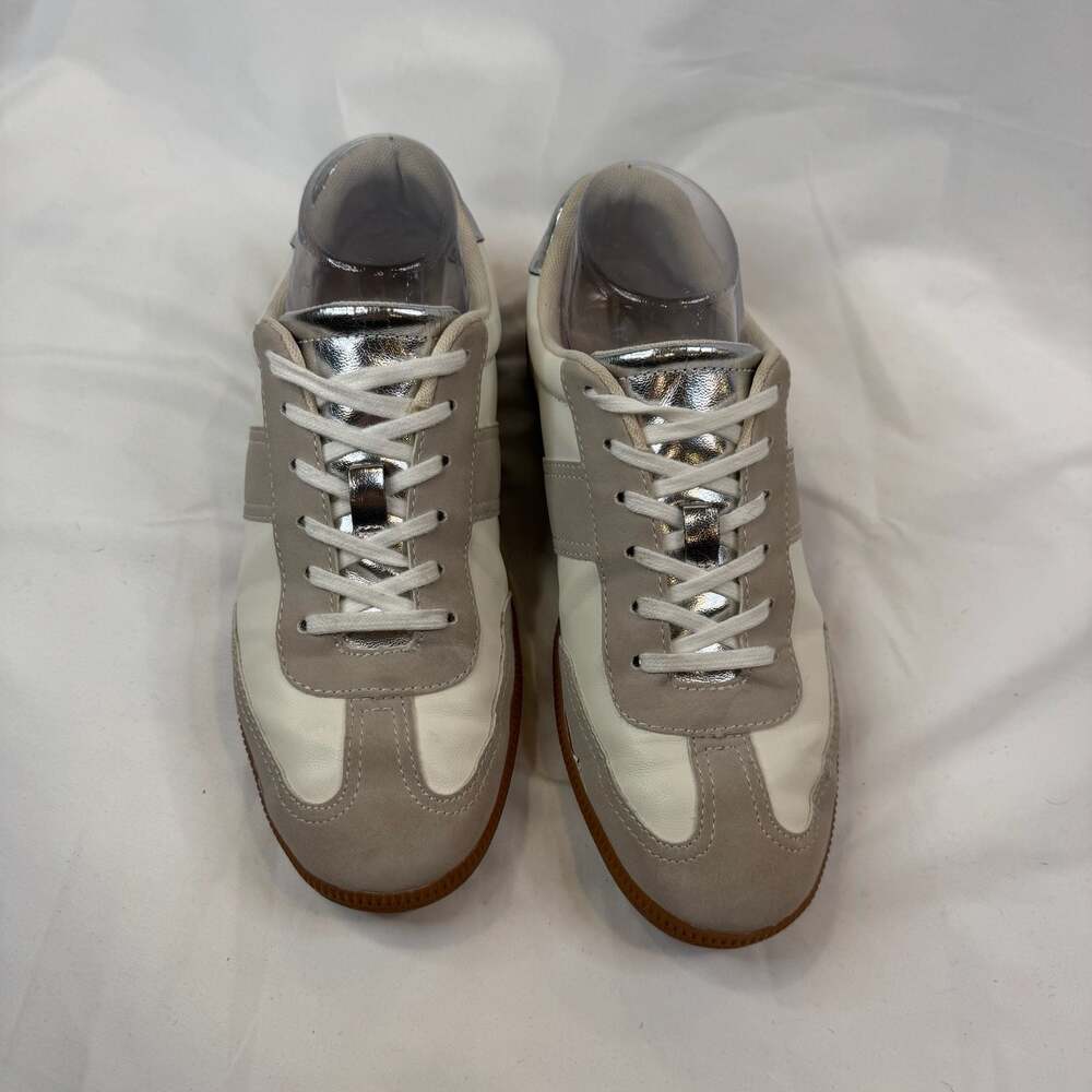J.Crew Field Sneakers White Suede Metallic Silver Size 8 BT984 - Picture 2 of 10